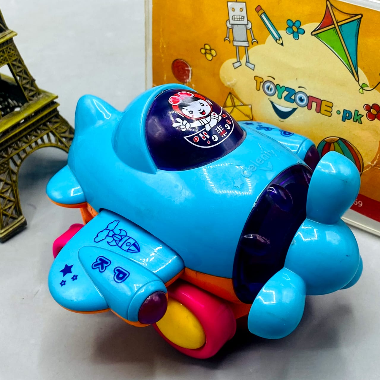 Bright Neon Propeller Airplane Push-and-Go Toy with Lights & Sound