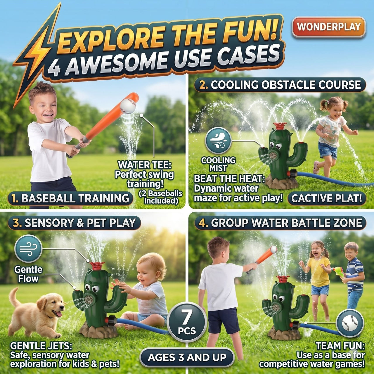 Summer Outdoor Water Sprinkler Baseball Cactus