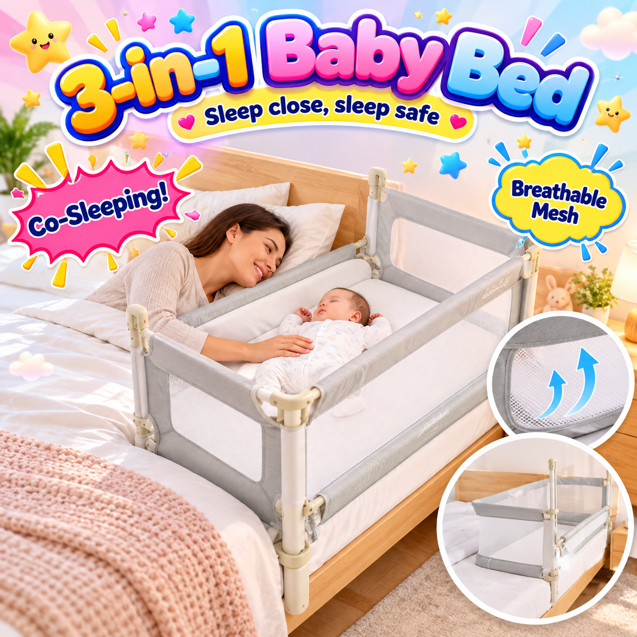 3-in-1 Baby Bedside Sleeper Bed