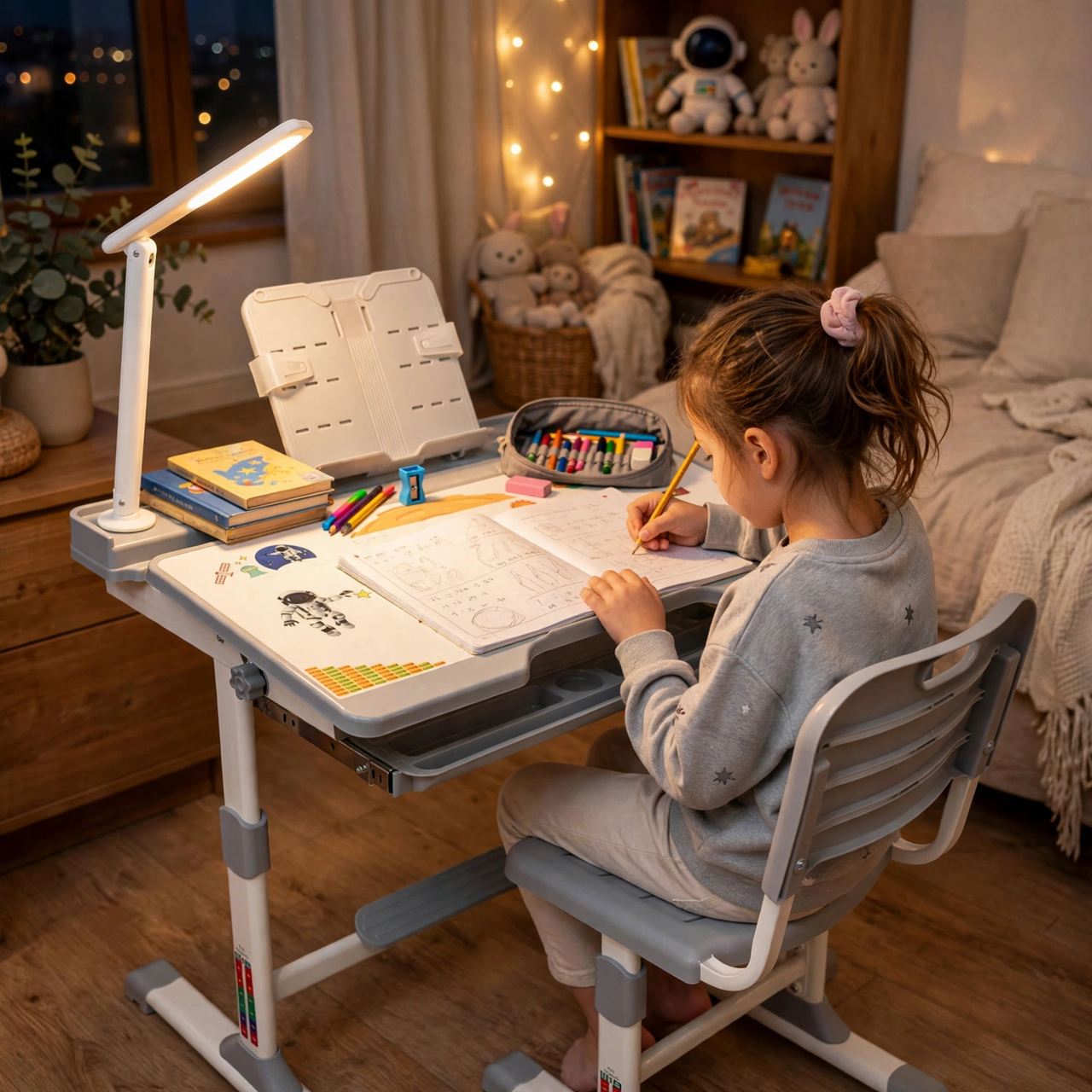 Kids Study Desk with Book Stand and Rechargeable Light