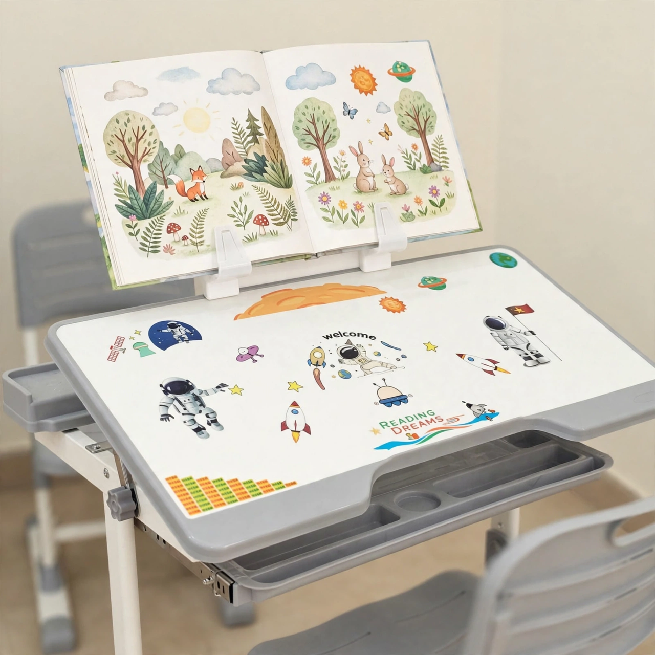 Kids Study Desk with Book Stand and Rechargeable Light