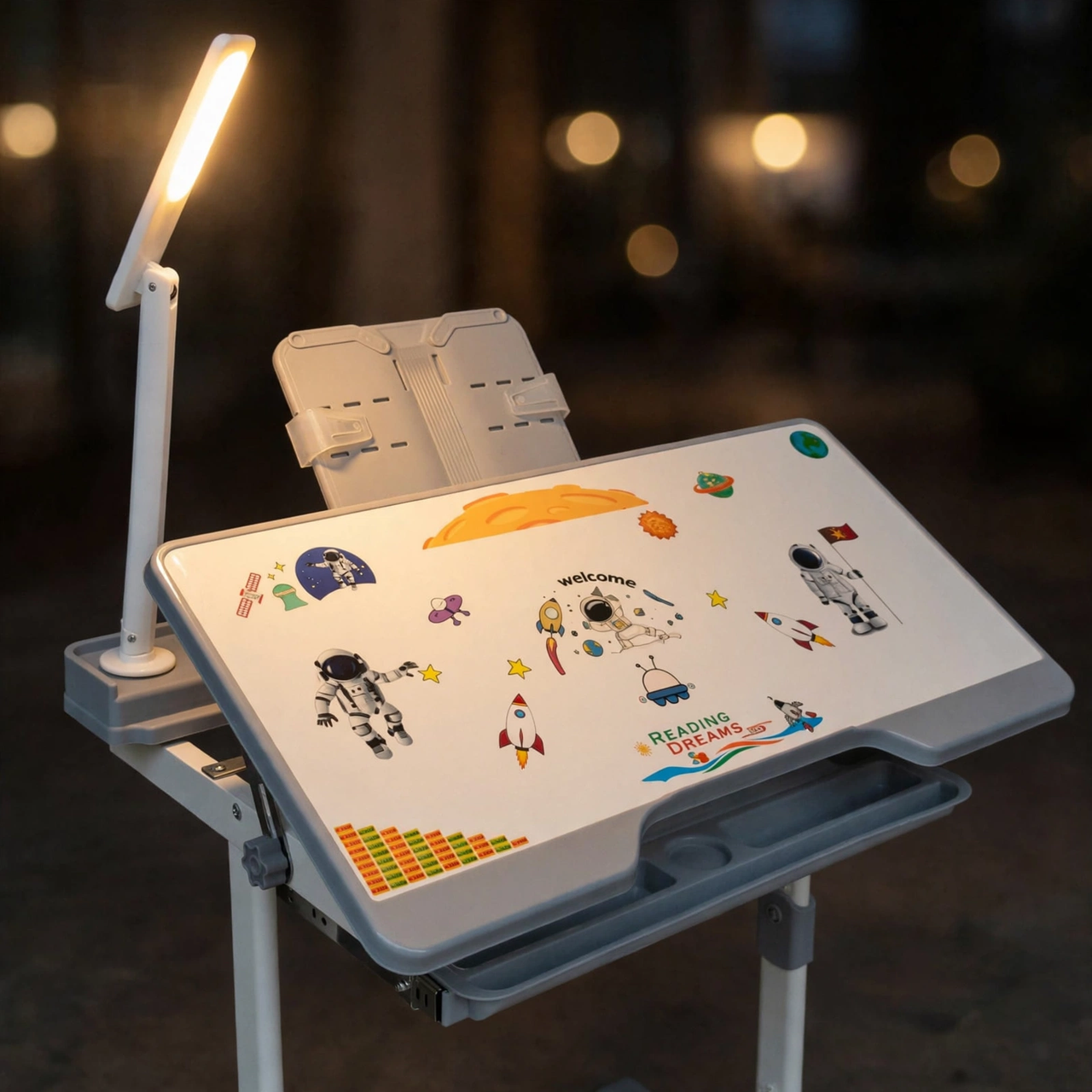 Kids Study Desk with Book Stand and Rechargeable Light