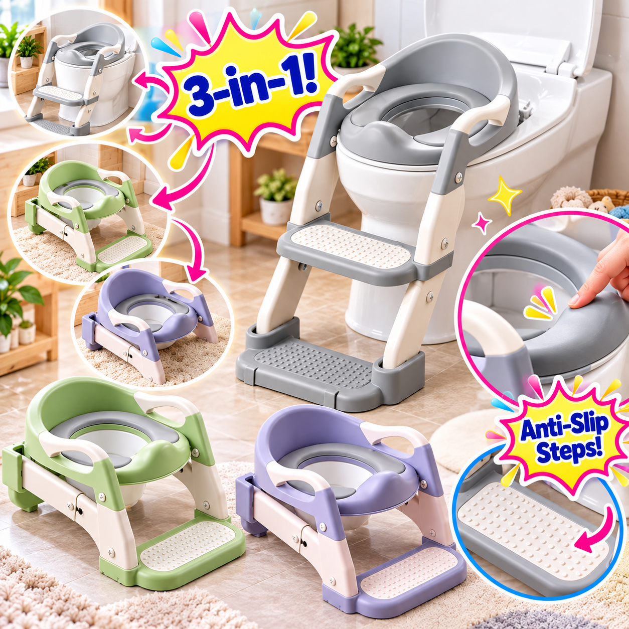 3-in-1 Potty Training Seat with Step Ladder