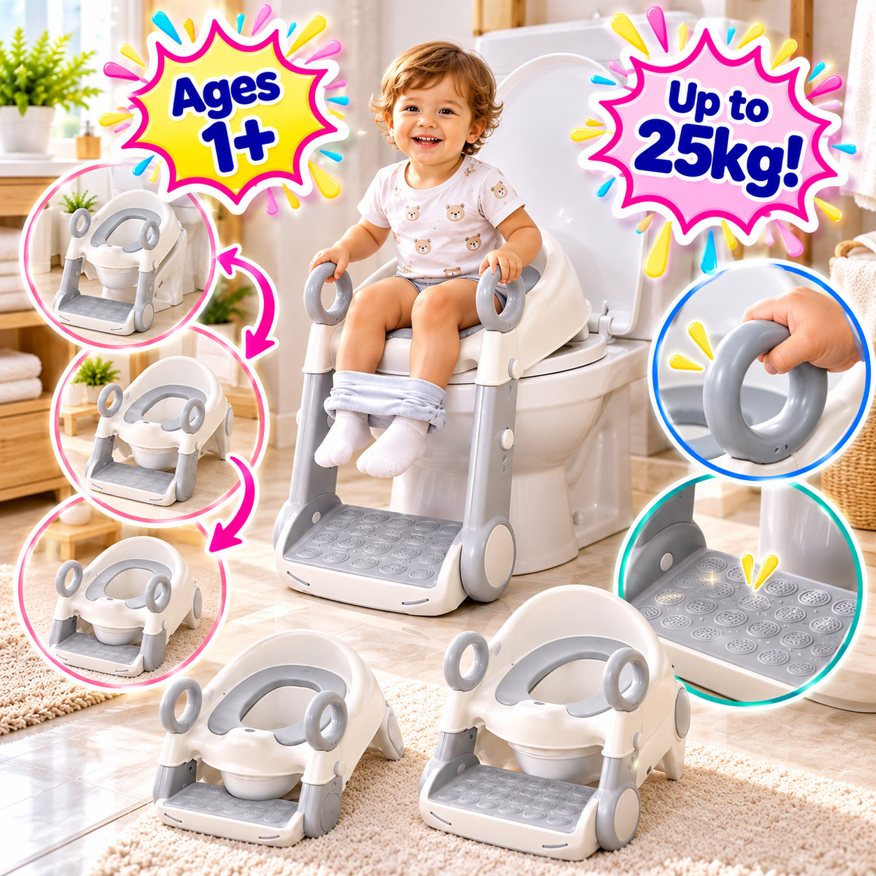 3-in-1 Multifunctional Baby Toilet Bowl with Ladder