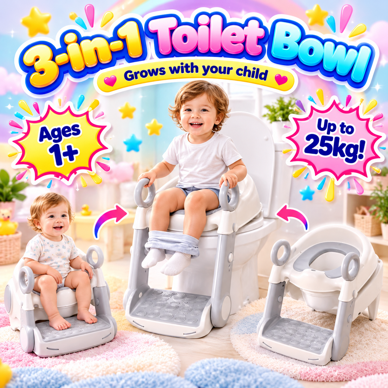 3-in-1 Multifunctional Baby Toilet Bowl with Ladder