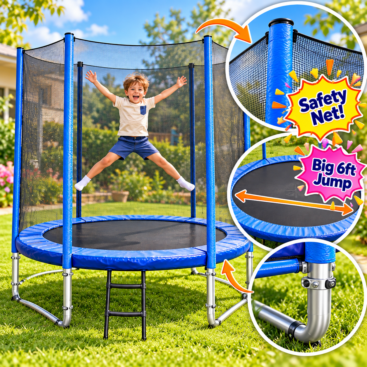 6ft Outdoor Trampoline with Safety Net
