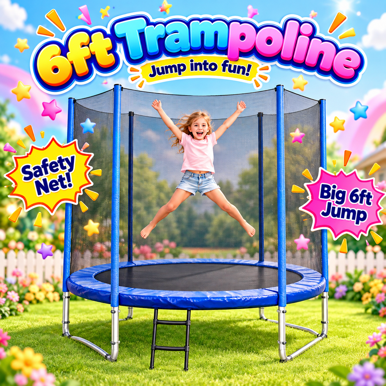 6ft Outdoor Trampoline with Safety Net