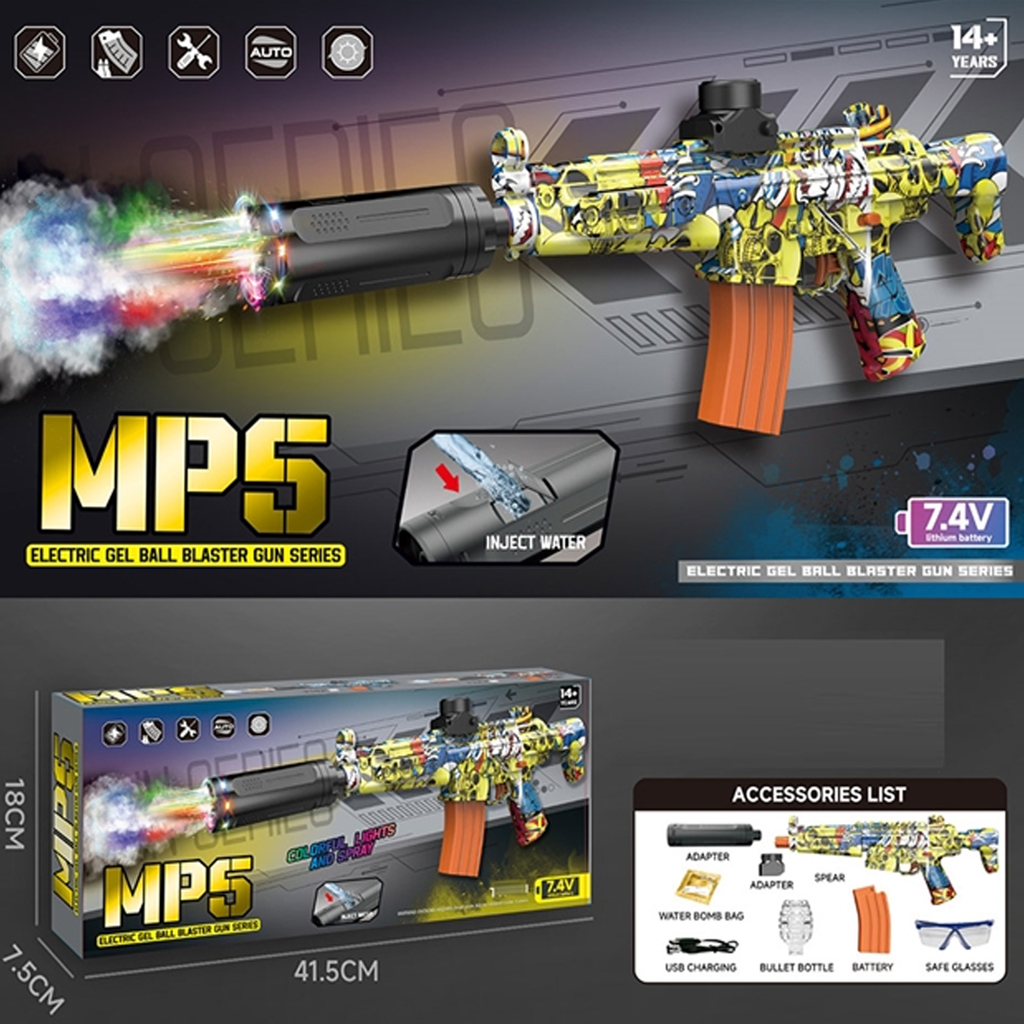 Rechargeable MP5 Water Bullet Shooting Gun With Smoke Silencer