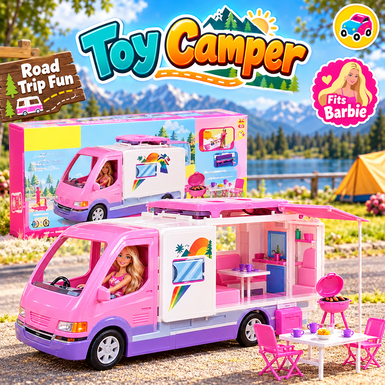 Sweet Pink Camper Van Doll Playset