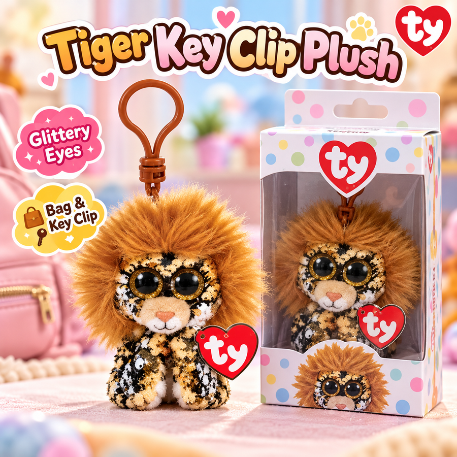 Ty Sequin Lion Plush Keychain Clip