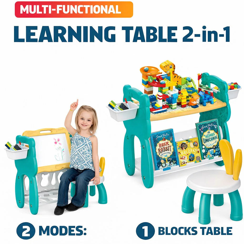 2 IN 1 Blocks And Learning Table With 204 Pcs