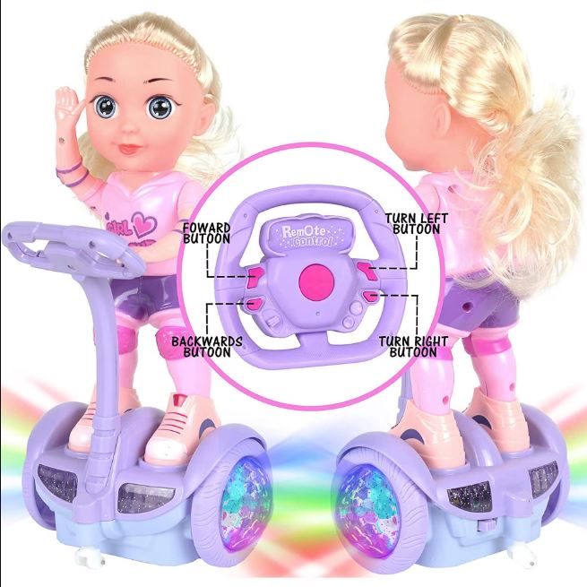 Remote Control Barbie Doll Scooter Toy Electric Riding Girl Doll with Flashing Lights