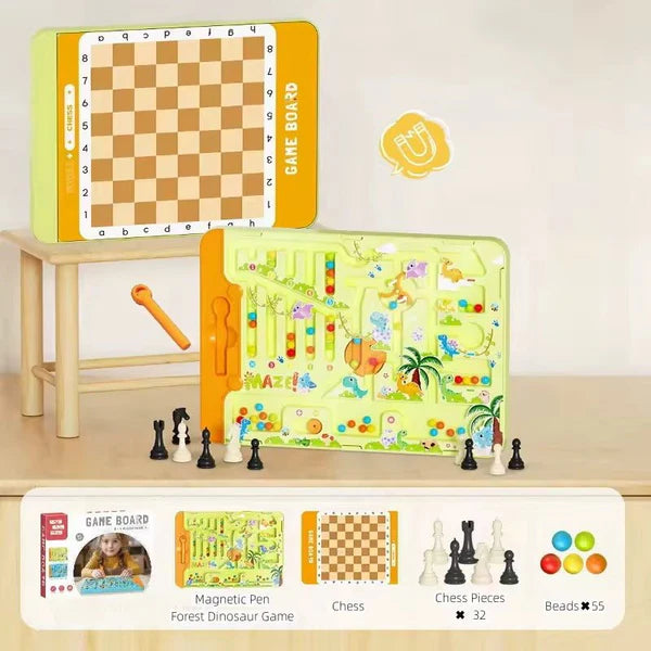 Double-Sided Magnetic Maze and Chess Game Set