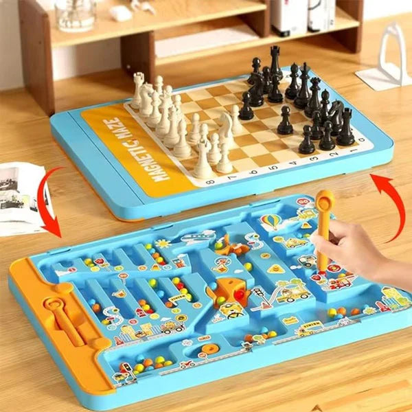 Double-Sided Magnetic Maze and Chess Game Set