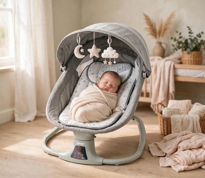 Newborn napping in the Kidilo Electric Baby Swing