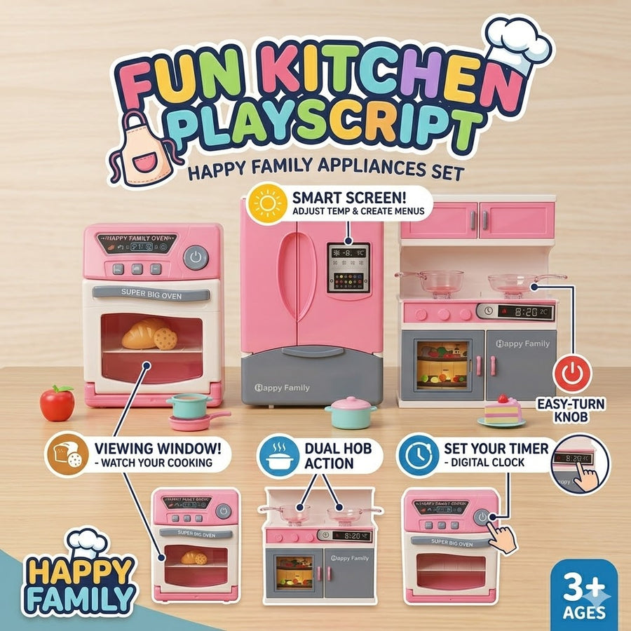 Happy Family Fun Kitchen Play Set Smart FridgeAnd Hob & Super Big Oven