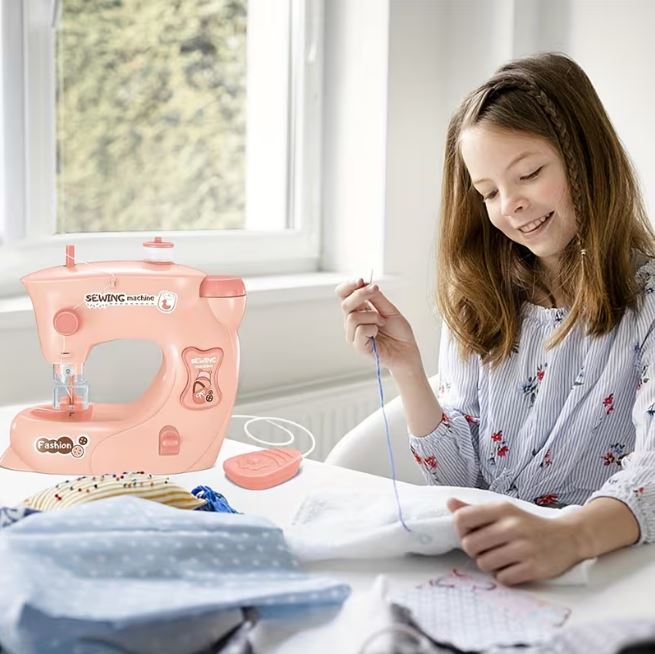 DIY Kids Sewing Machine  Pink Beginner Toy Sewing Set