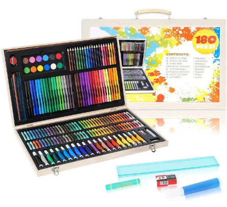 180 Piece Wooden Art Markers Brief Case Box