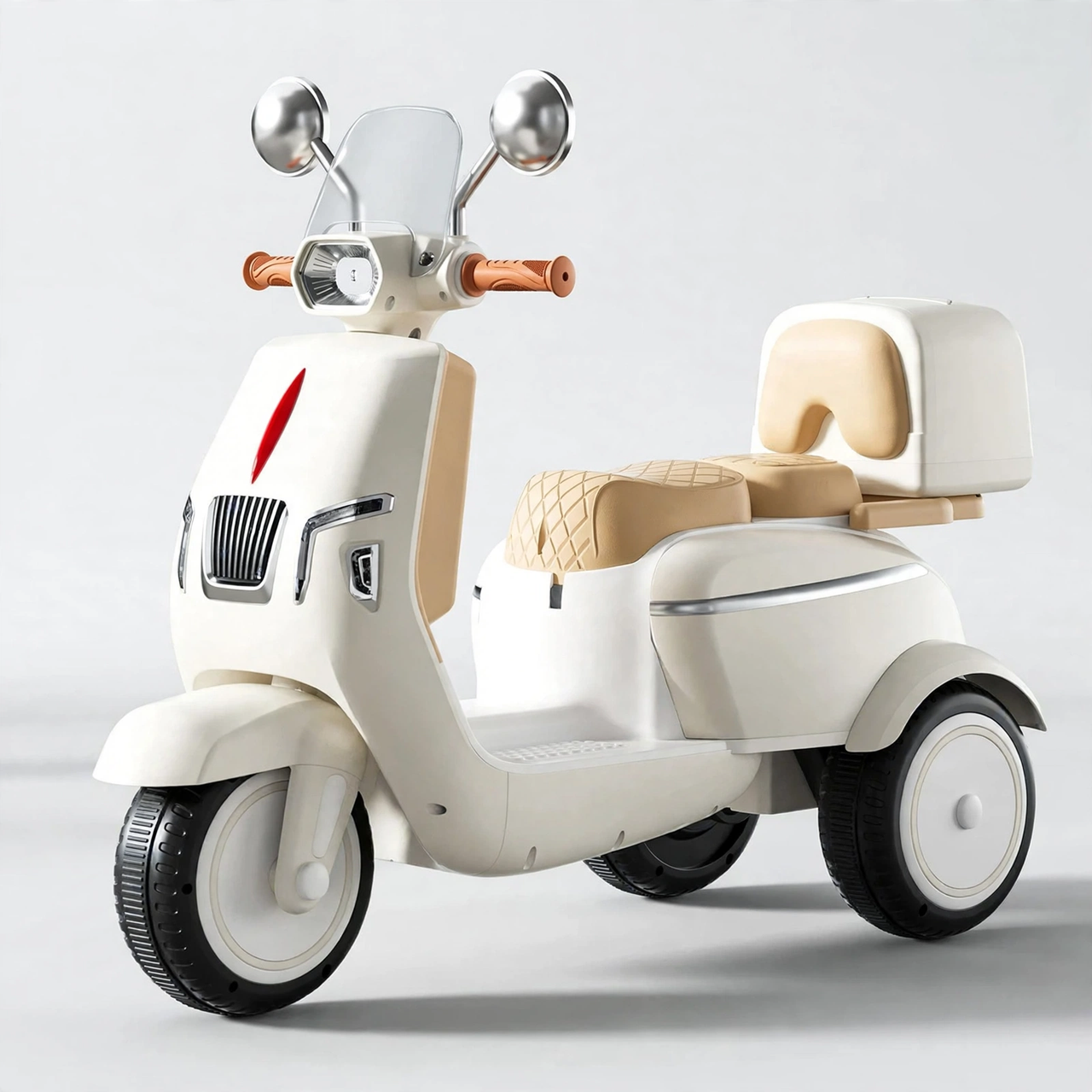 Vespa Style Kids Electric Ride On Scooter with Double Seat – White