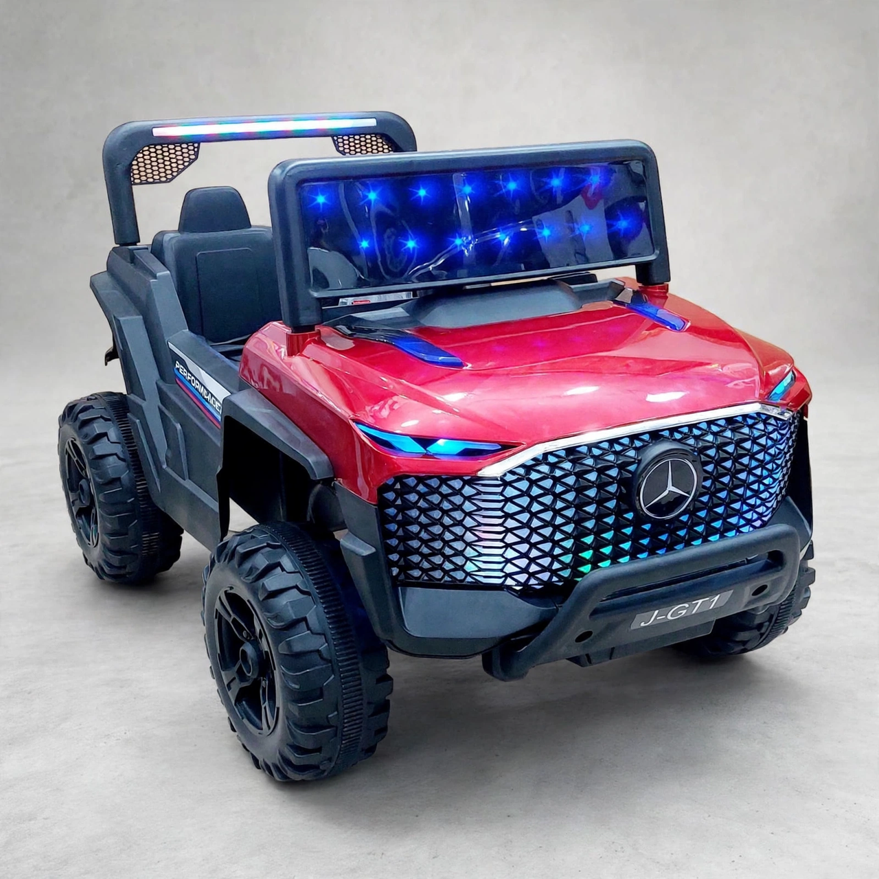 Mercedes Style Kids Electric Ride On Jeep – Red with Blue LEDs