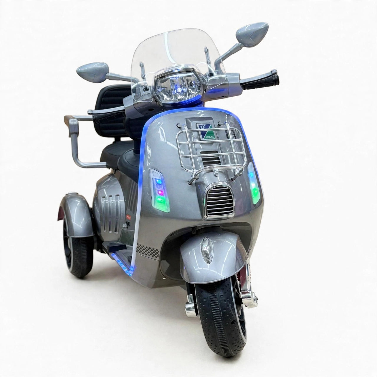Vespa Style Kids Electric Ride On Scooter – Silver Grey