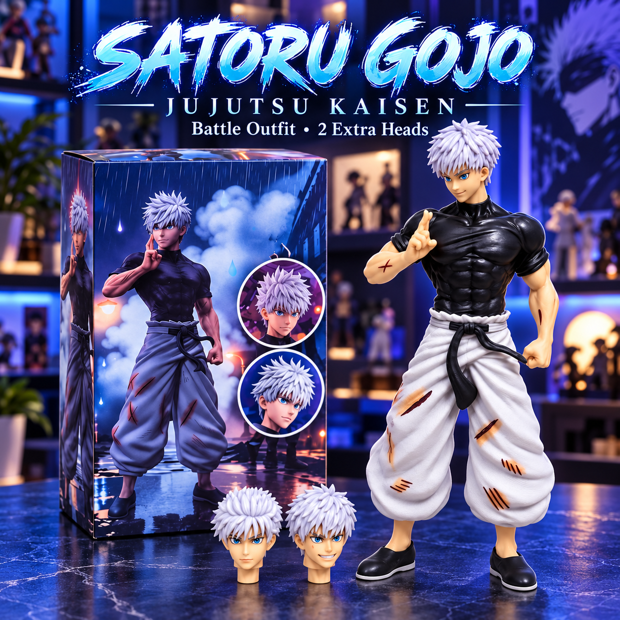 Satoru Gojo battle outfit figure with two extra heads