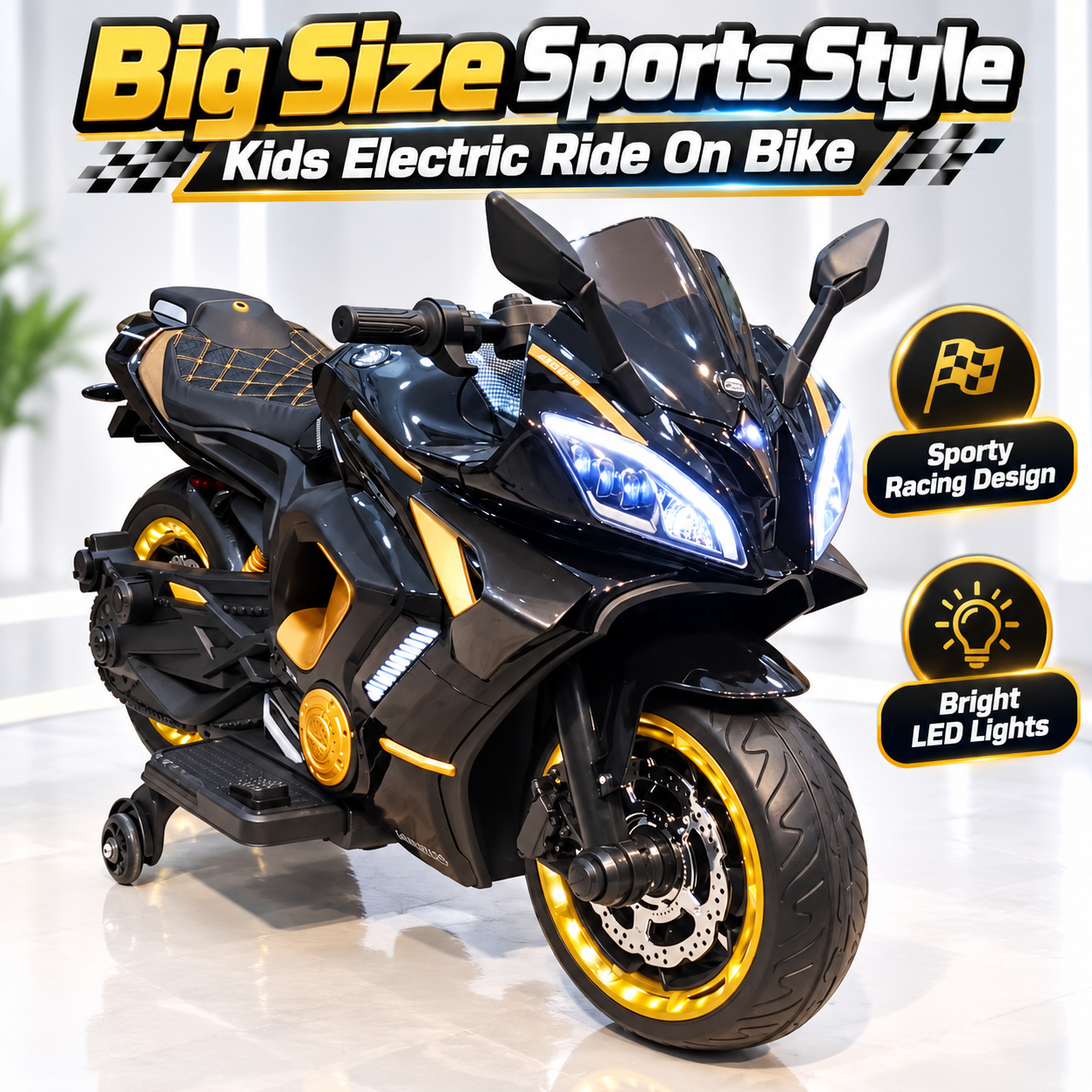 Big Size Sports Style Kids Electric Ride On Bike with Leather Seat