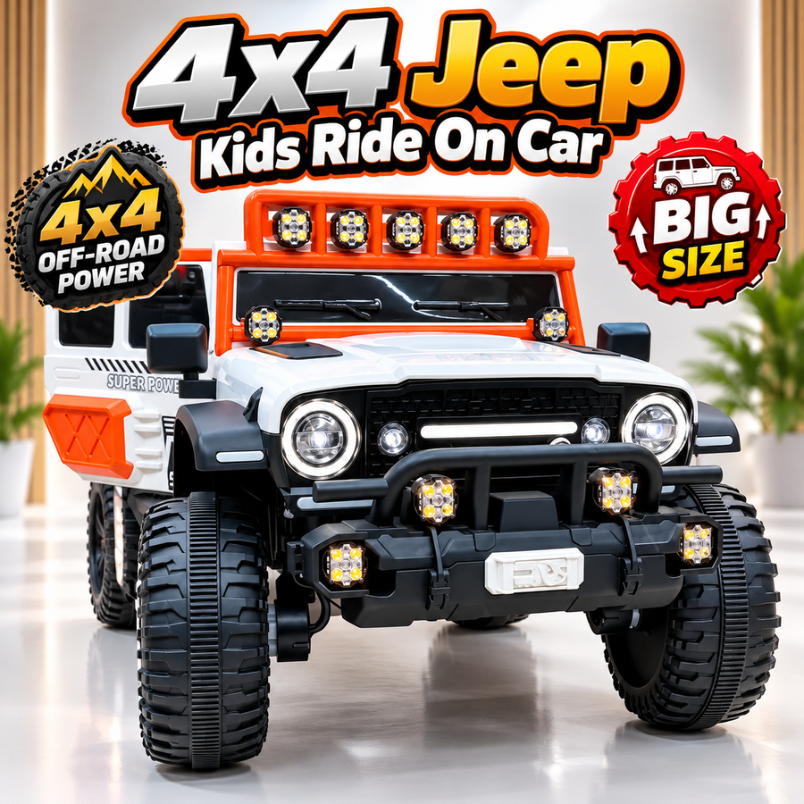 4x4 Jeep Kids Electric Ride On Car – White & Orange
