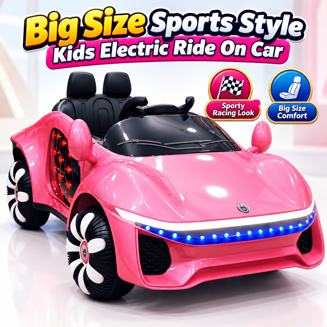 Big Size Sports Style Kids Electric Ride On Car – Pink