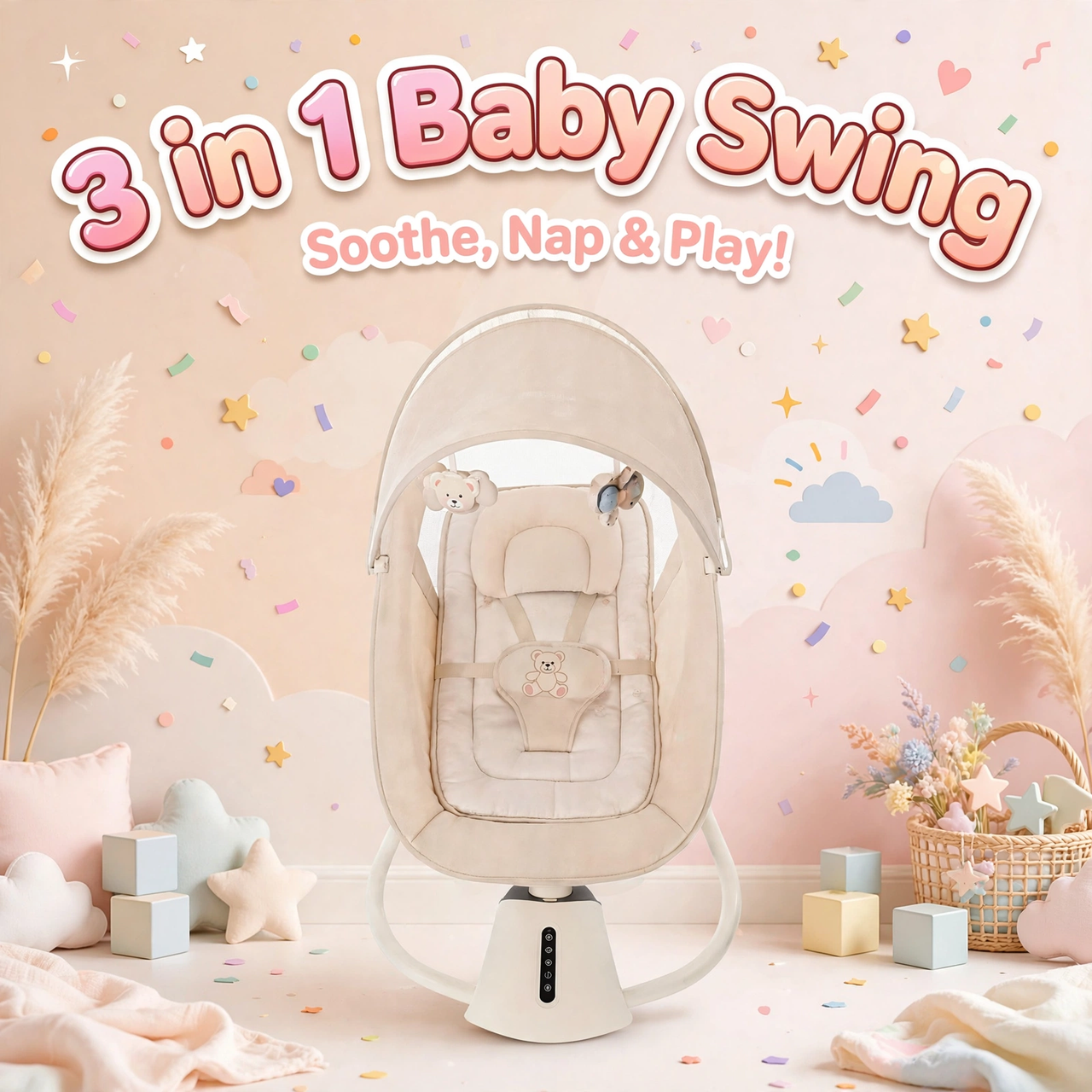 Mastela 3-in-1 electric baby swing in cream