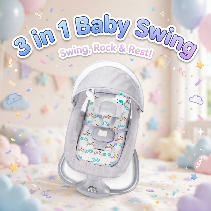 Mastela 3-in-1 Electric Baby Swing, Bassinet & Toddler Seat — Cloud Grey