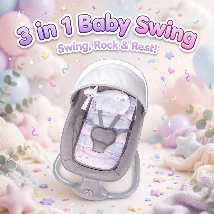 Mastela 3-in-1 electric baby swing in grey with star print