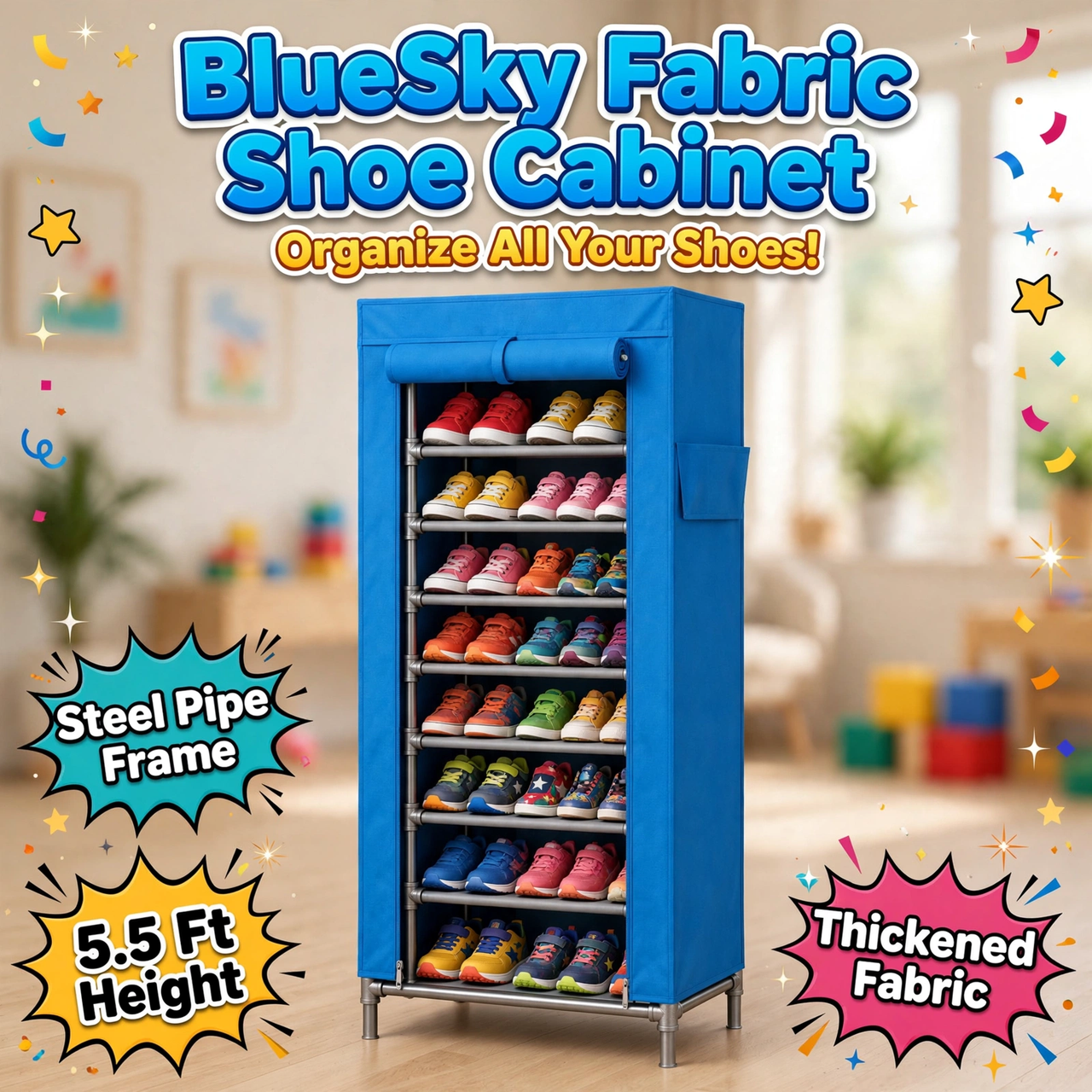 BlueSky Fabric Shoe Cabinet 5.5ft Steel Pipe