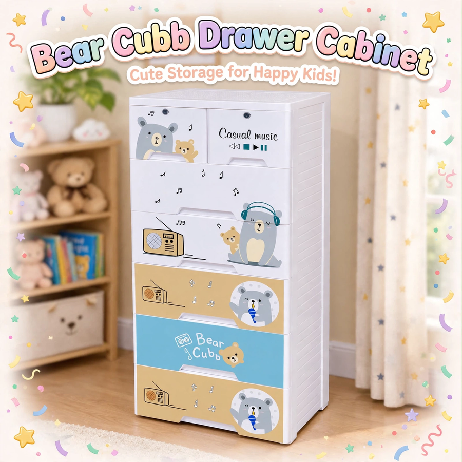 Bear Cub Kids Plastic Drawer Cabinet 6-Drawer