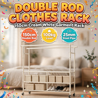Thumbnail for BZ Double Rod Clothes Rack 150cm Cream White (100kg Load)