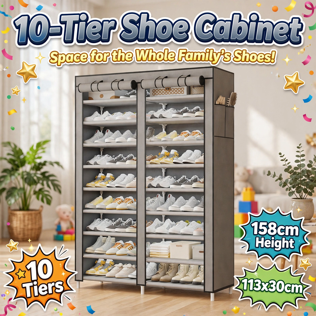 BZ Fabric Shoe Cabinet 158cm 10-Tier 113x30cm