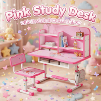 Thumbnail for Pink Kids Study Desk with Bookshelf Hutch and Chair