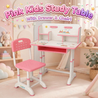 Pink Kids Study Table with Drawer and Chair