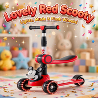 Thumbnail for Lovely Red Mouse 3-Wheel Kids Scooty with seat, lights and music