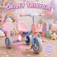 Kids Tricycle with Smiley Basket & Lights