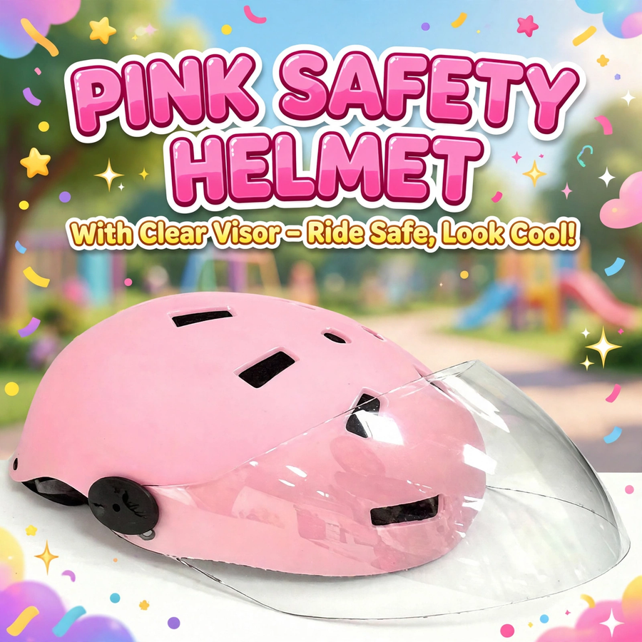 Kids Safety Helmet with Clear Visor for Scooty – Pink