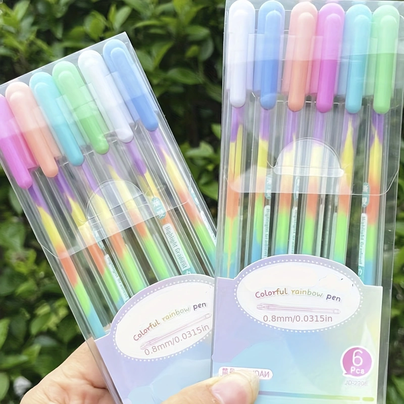Sparkle Gel Pens 6 Colors Fine Point Rainbow Gradient Pens for Highlighting