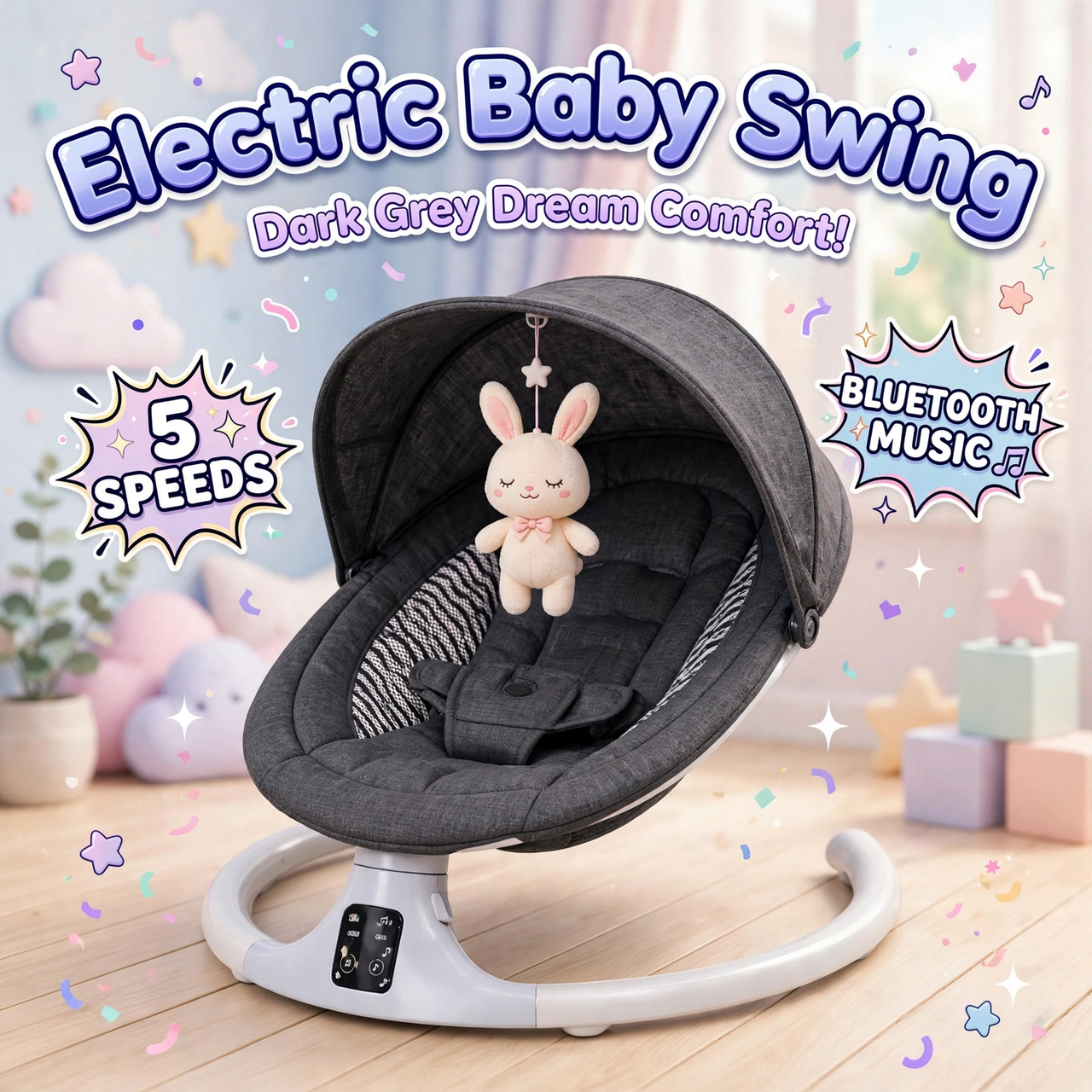 Kidilo Premium Electric Baby Swing in Dark Gray
