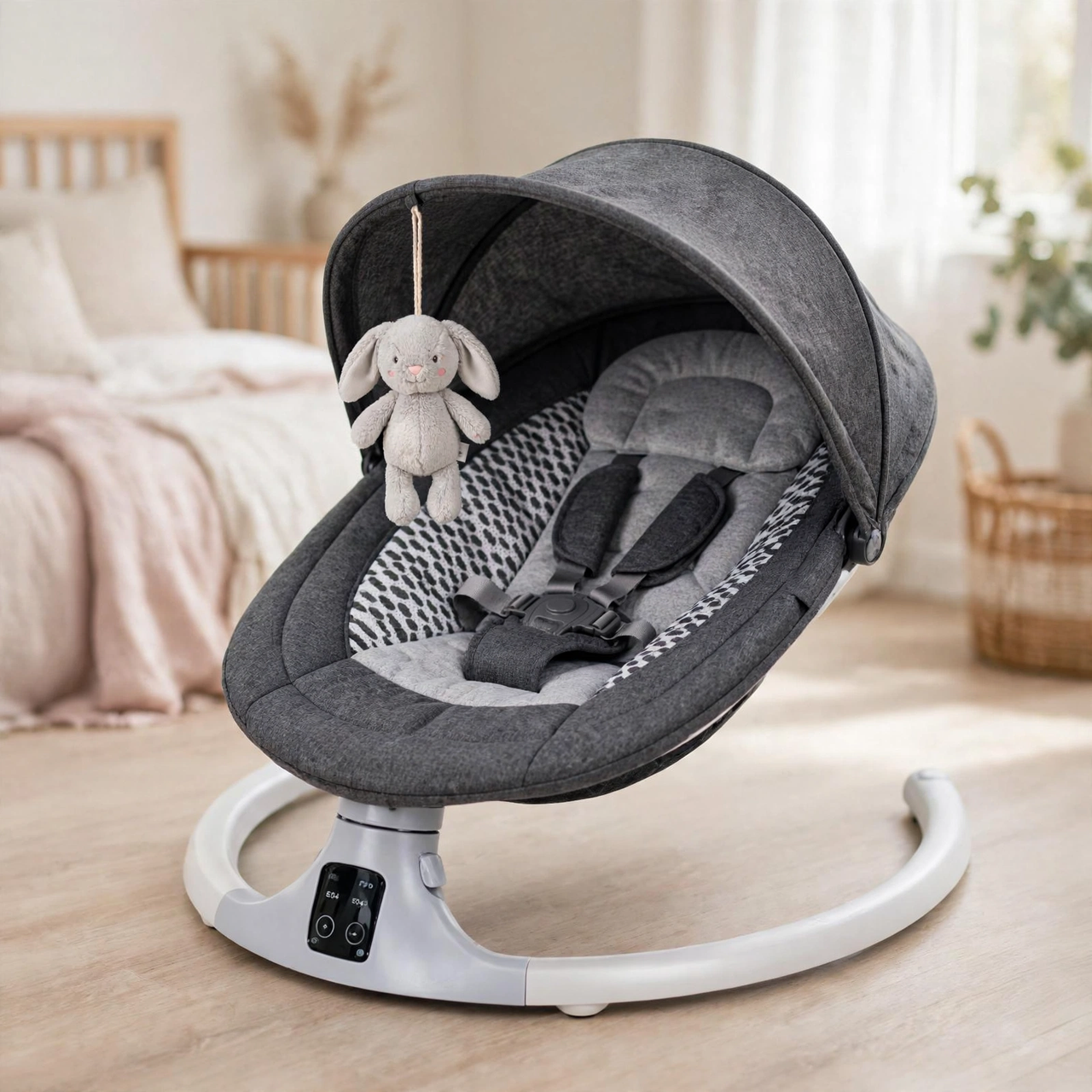 Kidilo electric baby swing with canopy and hanging bunny toy
