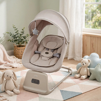 Thumbnail for Kidilo taupe electric baby swing with canopy in a pastel nursery