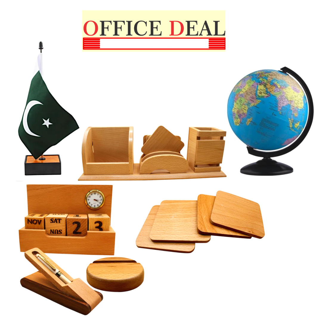 Pack of 6 Mega Wooden Office Desk Accessories Set Deal