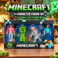 Thumbnail for Minecraft four-character figure set with Creeper and grey wolf