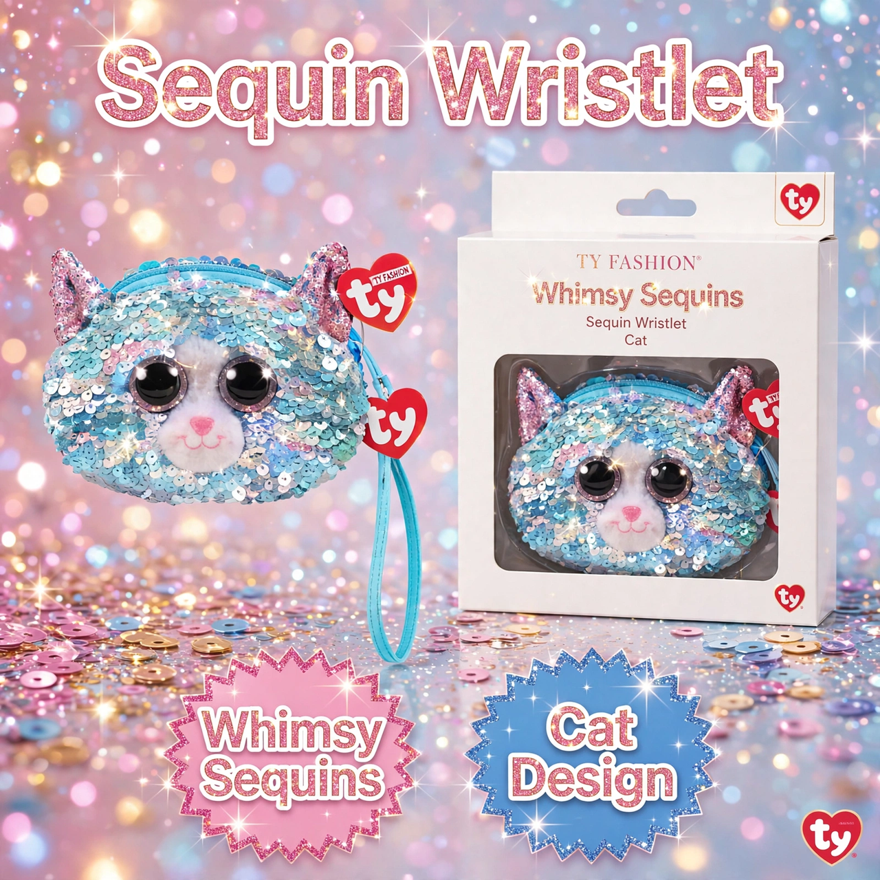 Ty Fashion Whimsy the Cat Sequin Wristlet