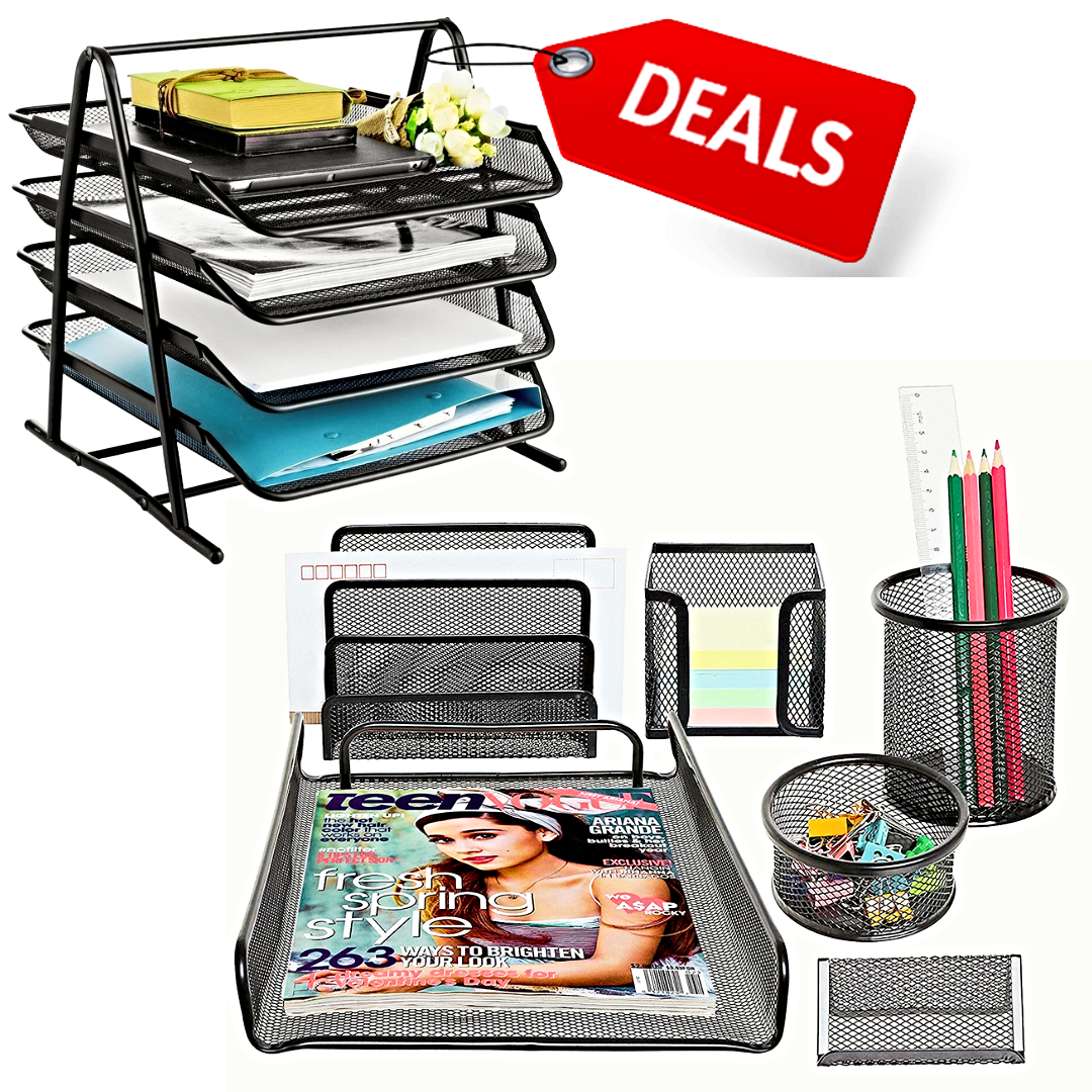 Metal Mesh Office Desk Accessories Set Deal 7 Pieces
