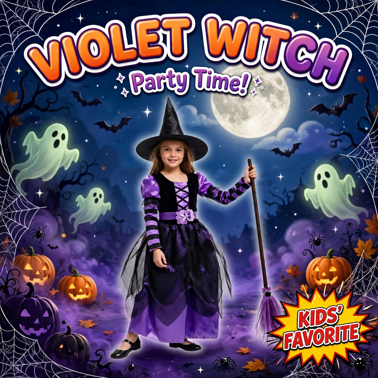 Halloween Witch Purple Dress Costume